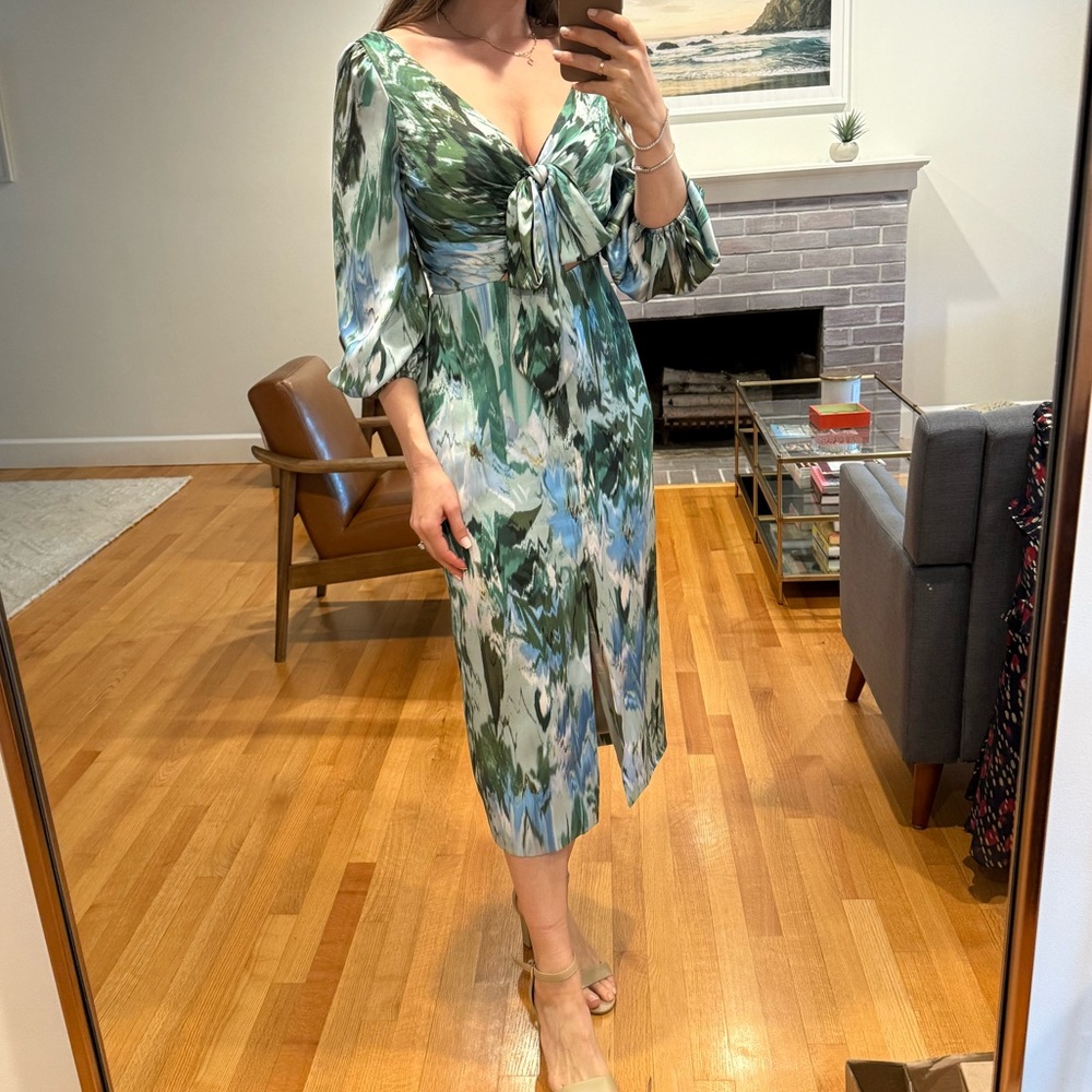 Monique Lhuillier Blue/Green Floral Dress, size 6
